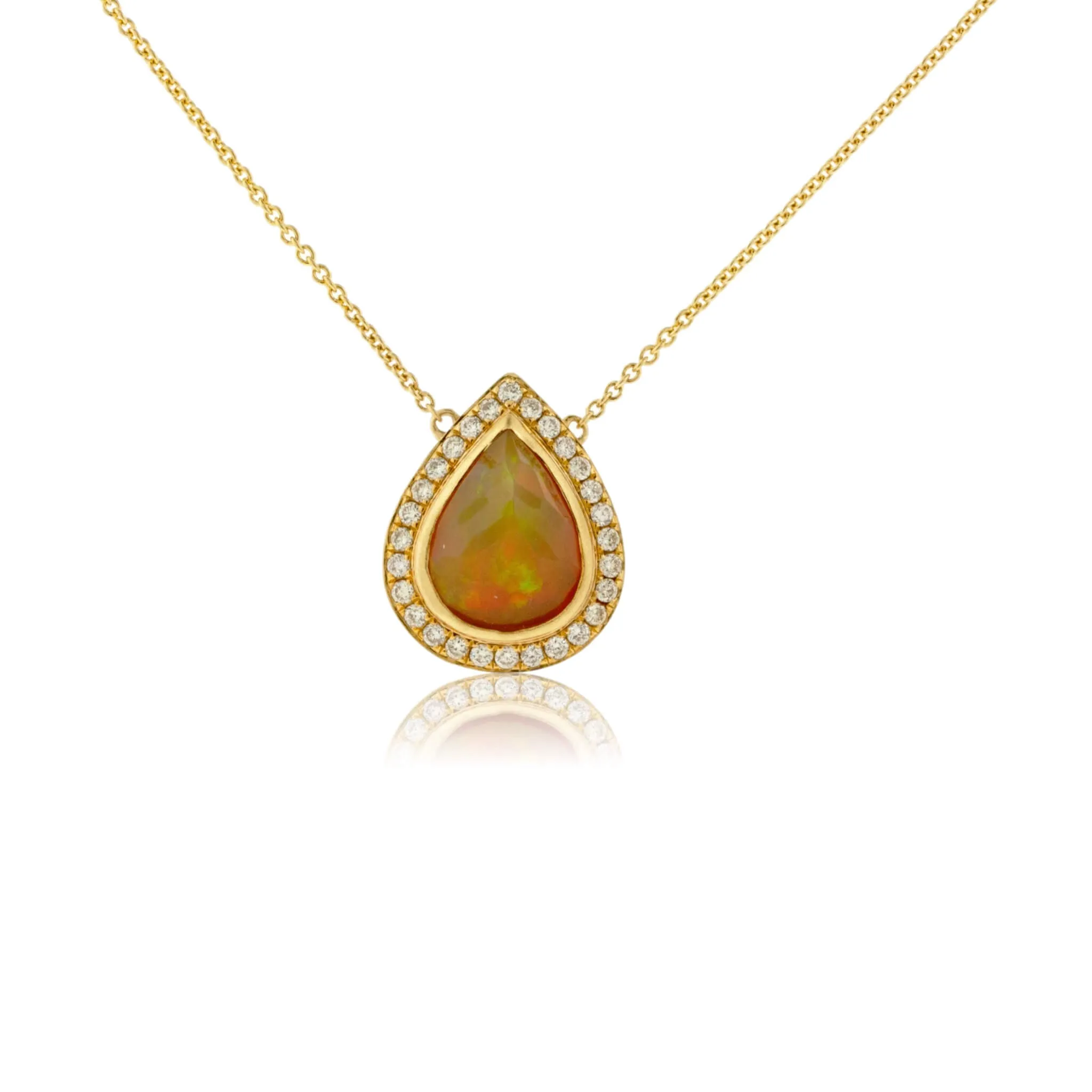 Pear Shaped Opal Cabochon Pendant with Chain