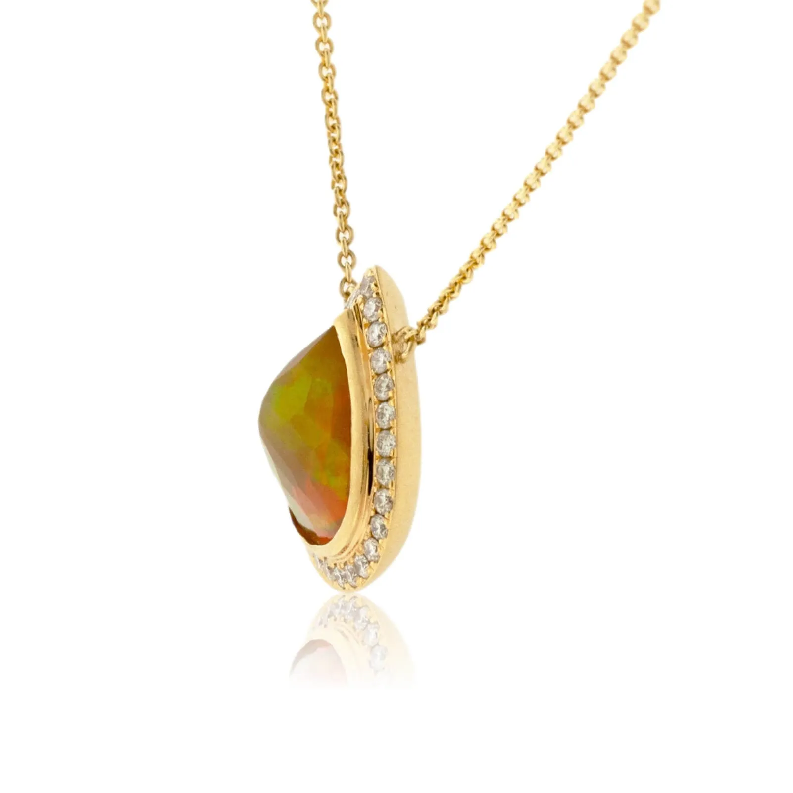 Pear Shaped Opal Cabochon Pendant with Chain