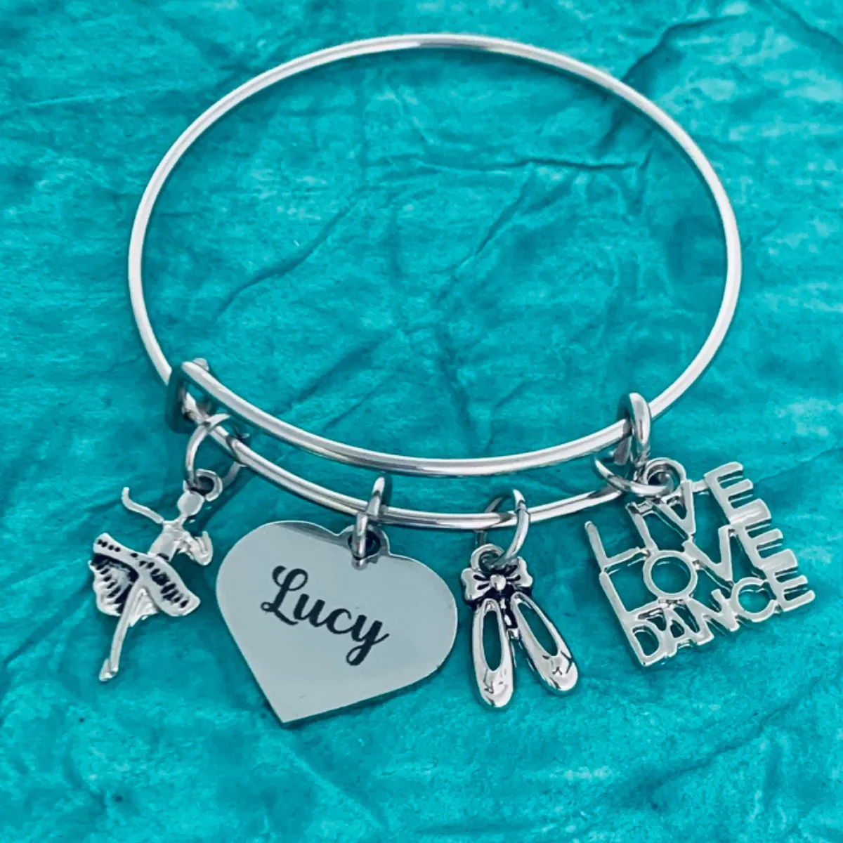 Personalized Dance Charm Bracelet with Engraved Charm