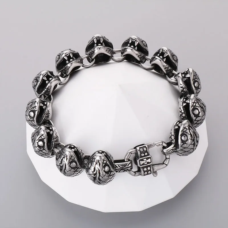 Personalized Punk Style Zodiac Snake Head Men's Bracelet in Thick Titanium Steel