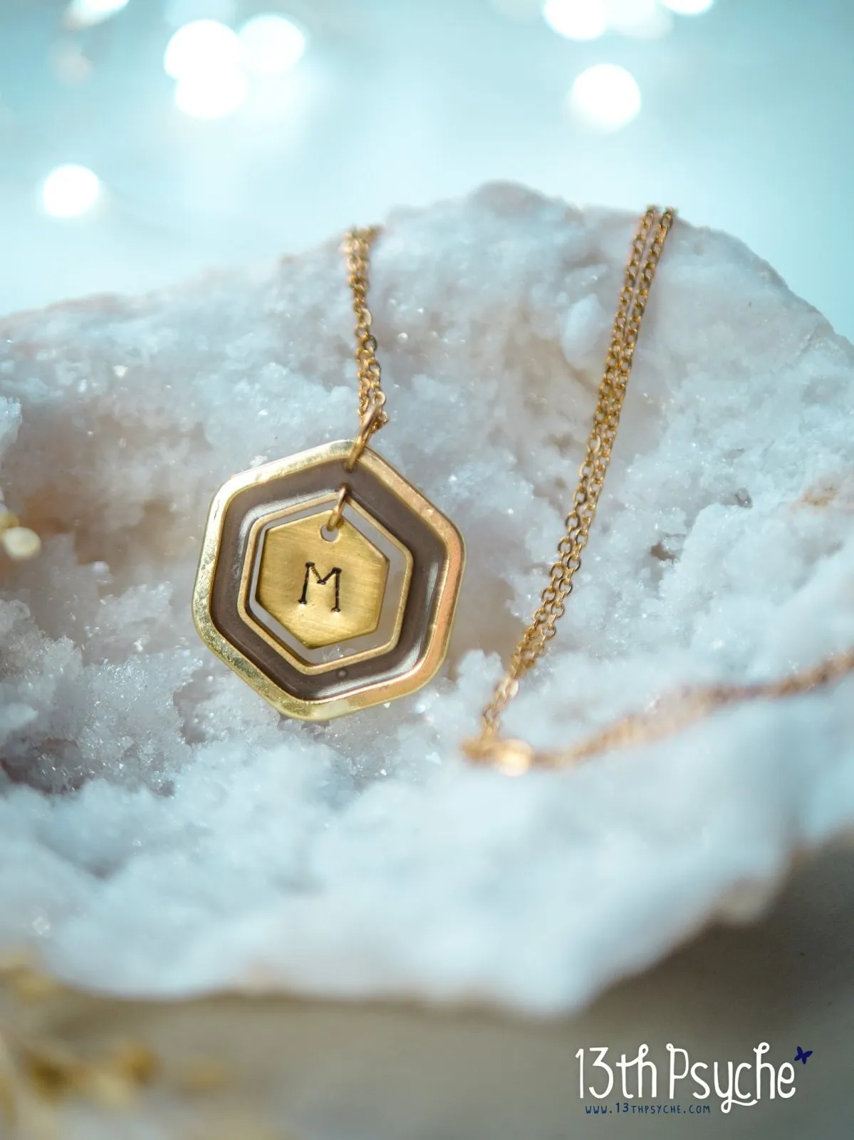 Personalized resin hexagon initial pendant necklace