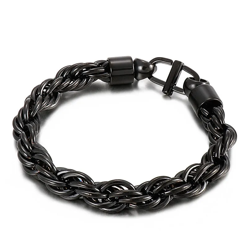 Personalized Titanium Steel Men's Bracelet with Oval Twist Chain and Japanese Buckle