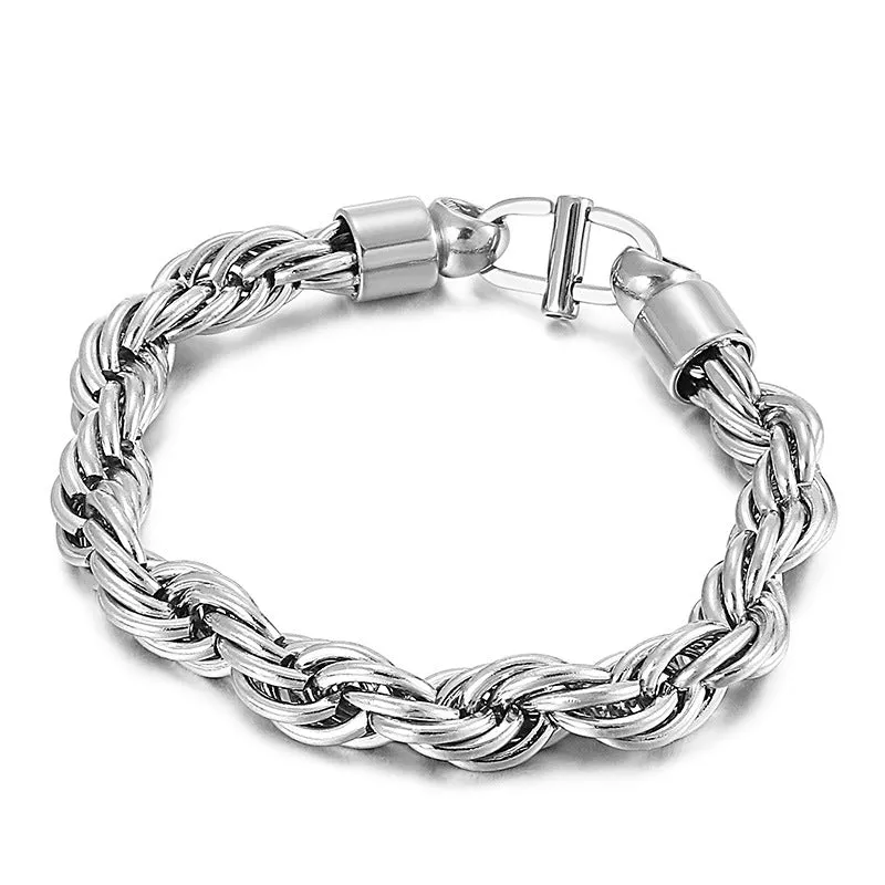 Personalized Titanium Steel Men's Bracelet with Oval Twist Chain and Japanese Buckle