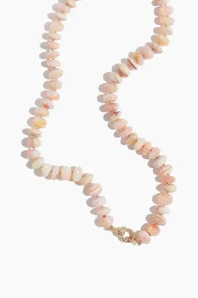 Pink Opal Knotted Chain with Pave Clasp in 14k Yellow Gold