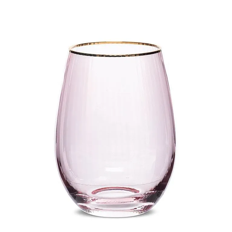 Pink Optic Stemless Wine Glass with Gold Rim