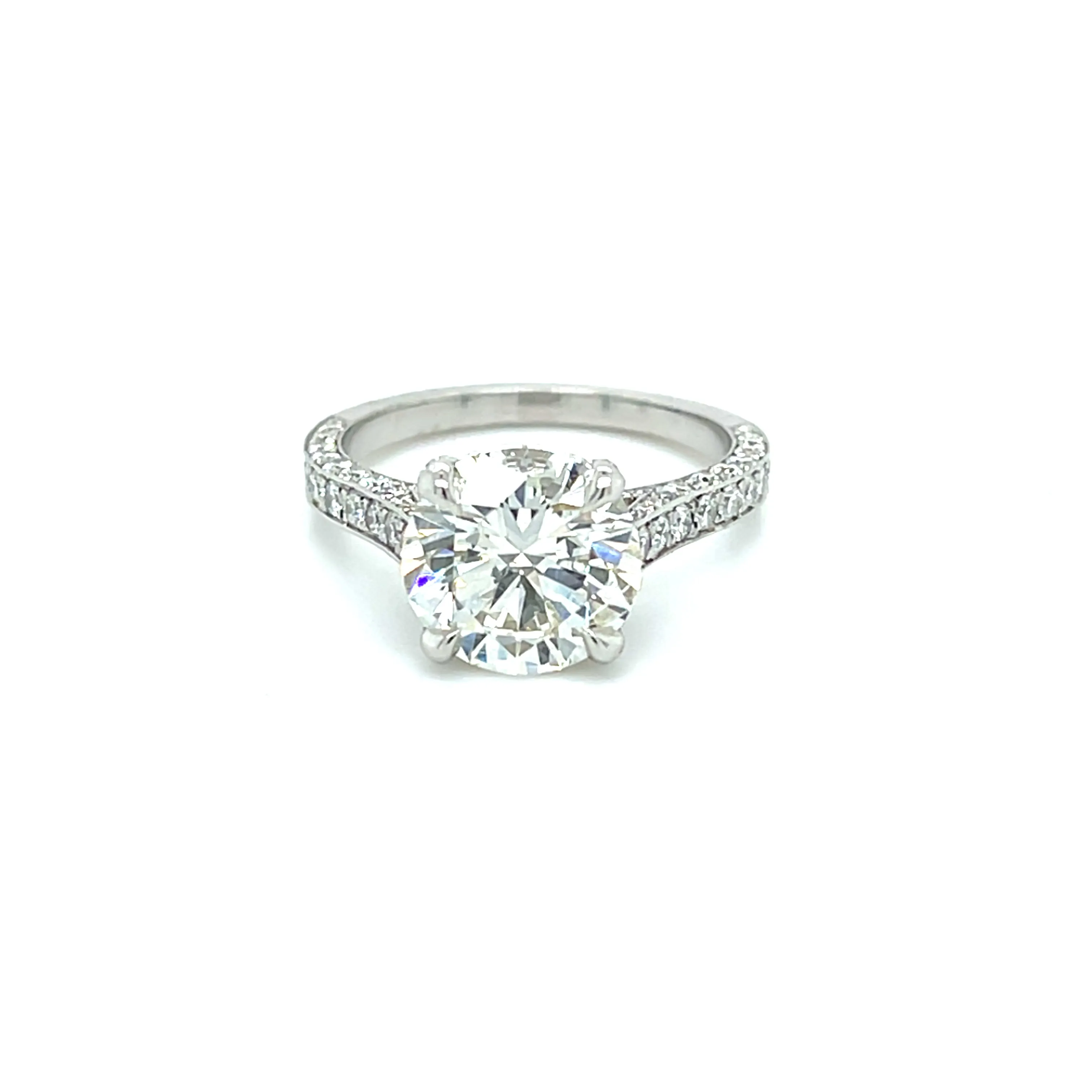 Platinum 3.01ct Round Brilliant Cut Pave Diamond Ring