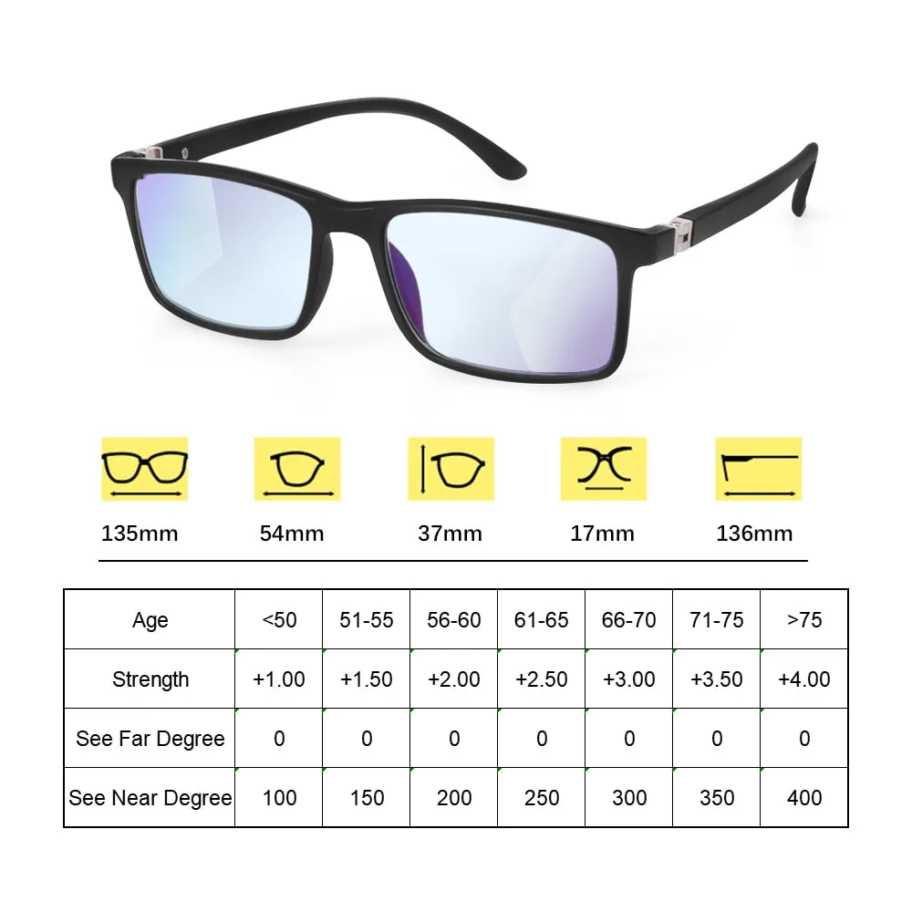 Progressive Multifocal Reading Glasses Anti Blue Light Presbyopia Eyeglasses Near Far Sight Spectacles Hyperopia Diopter Eyewear