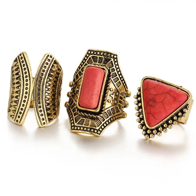 Punk Stone Midi Rings set - 3Pcs