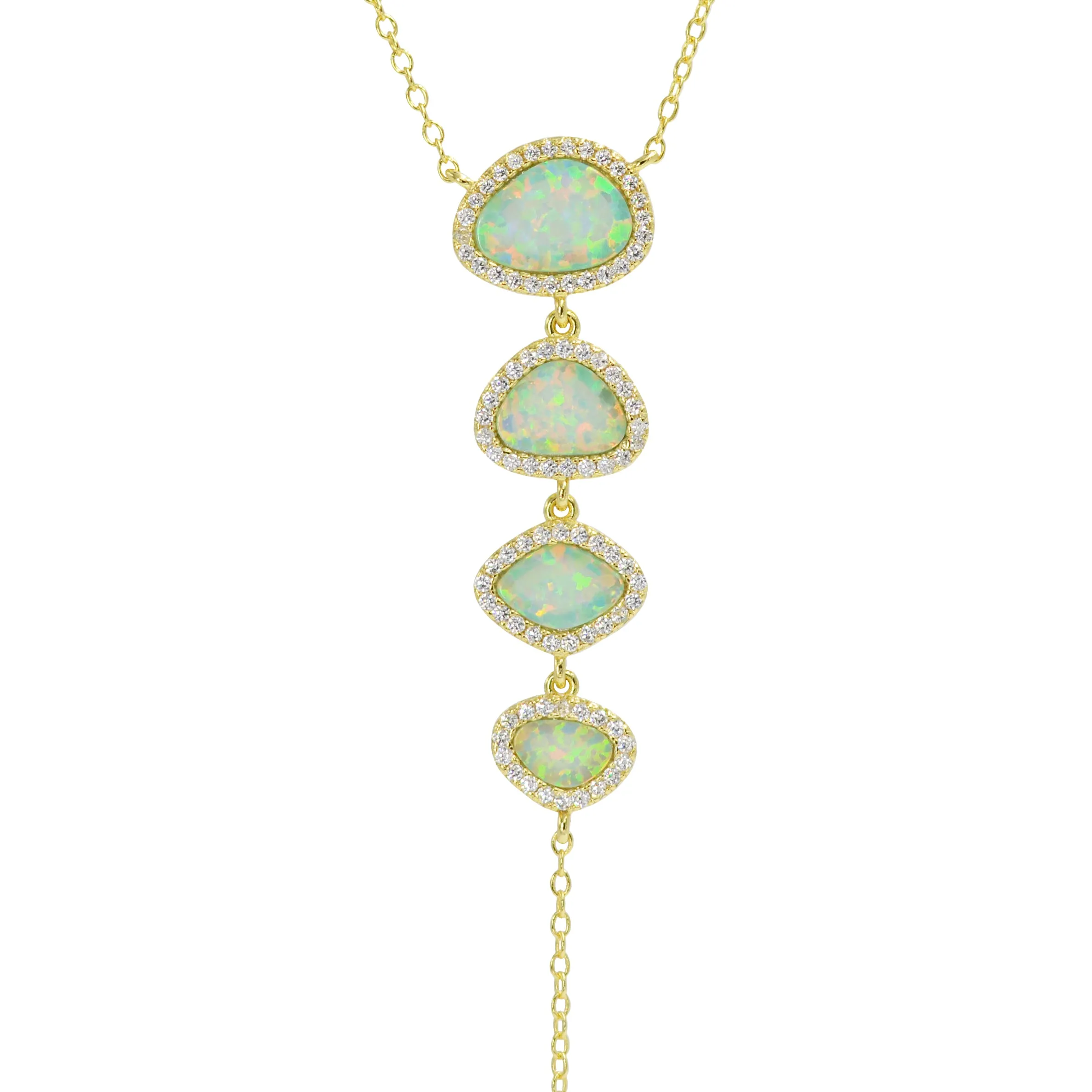 Quad Pebble Opal Lariat Necklace