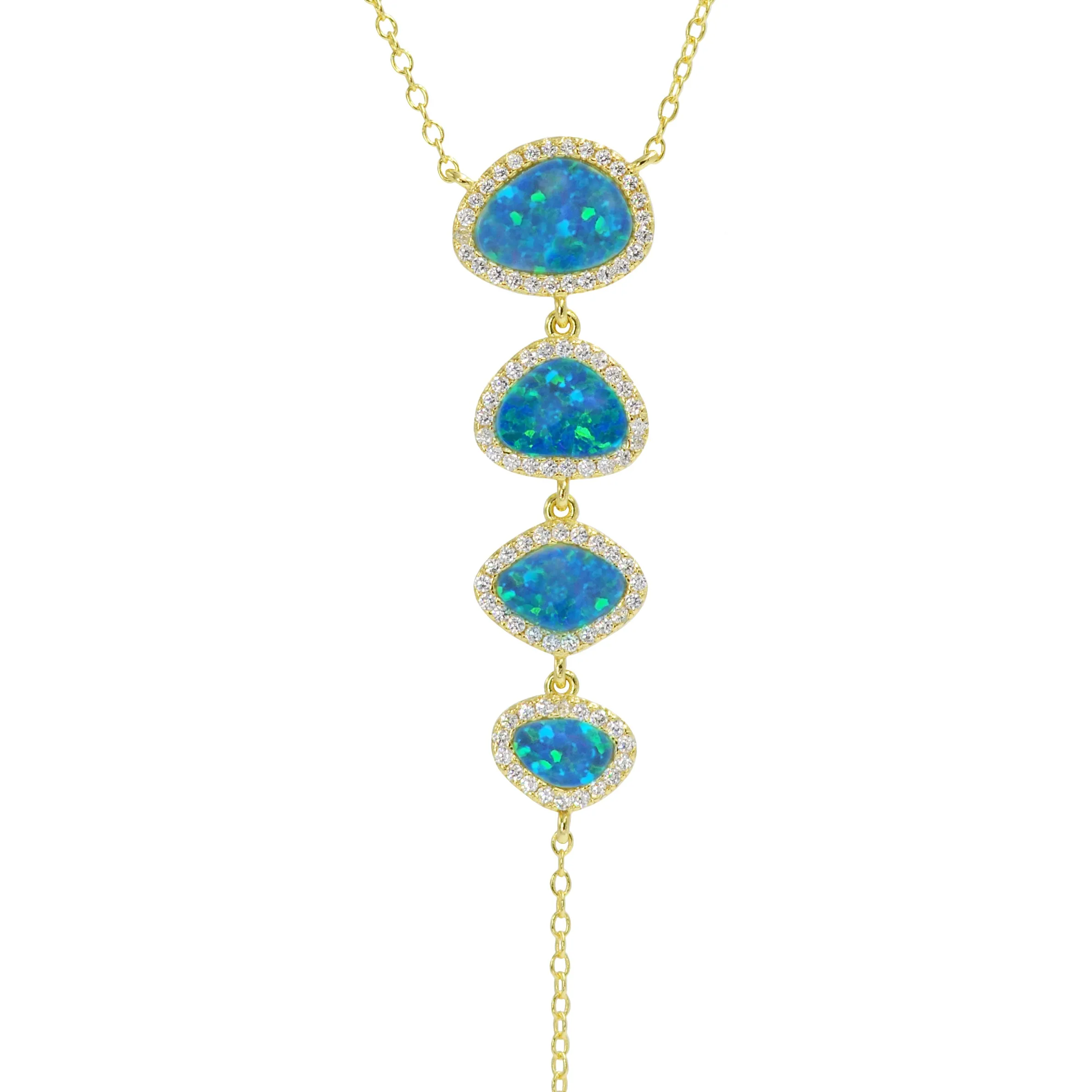 Quad Pebble Opal Lariat Necklace