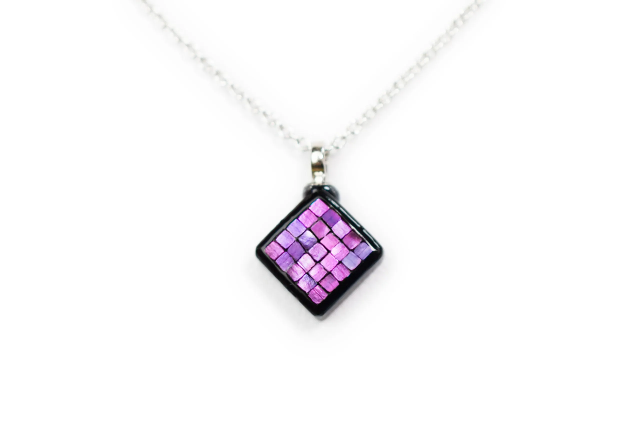 Raden Pendant Necklace - Square / Pink Color / SS Size-, Japanese Lacquer Jewelry, Kyoto Jewelry