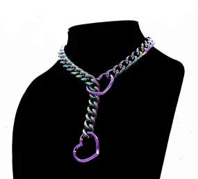 Rainbow Chain Purple Heart Slip Chain Collar