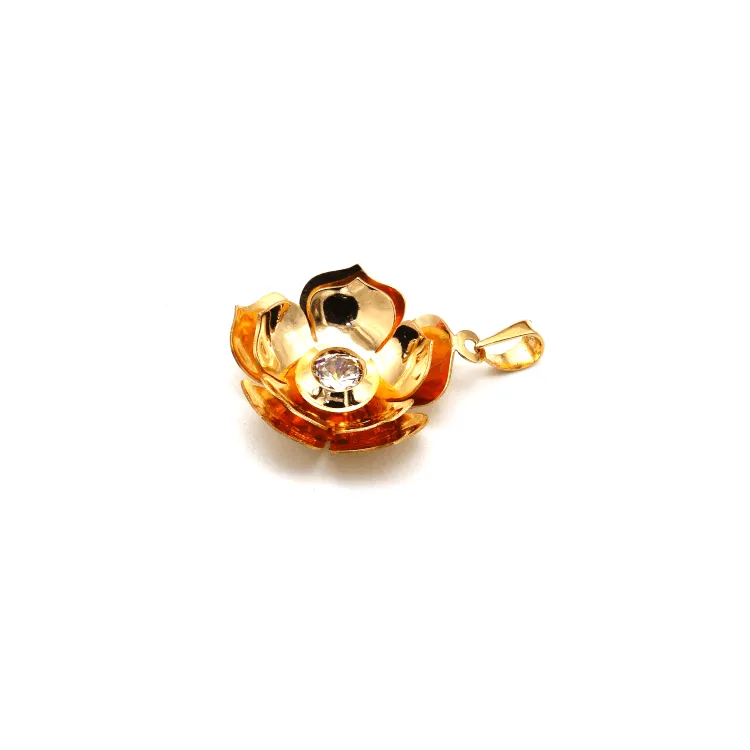 Real Gold 3D Flower Cup With Center Stone Pendant 0918 P 1848