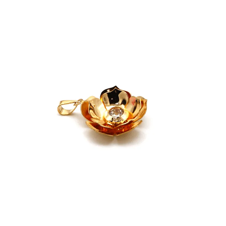 Real Gold 3D Flower Cup With Center Stone Pendant 0918 P 1848