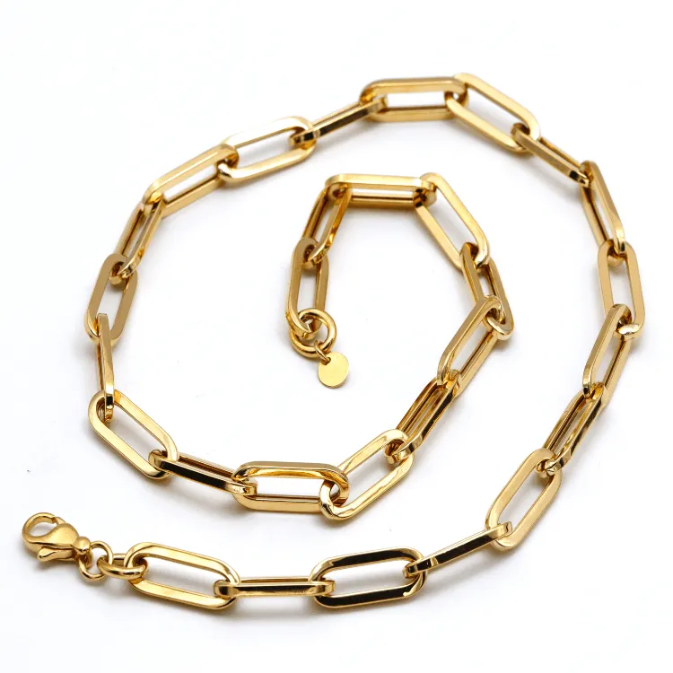 Real Gold Thick Paper Clip 7 MM Chain Luxury Necklace 1368 (40 C.M) N1442