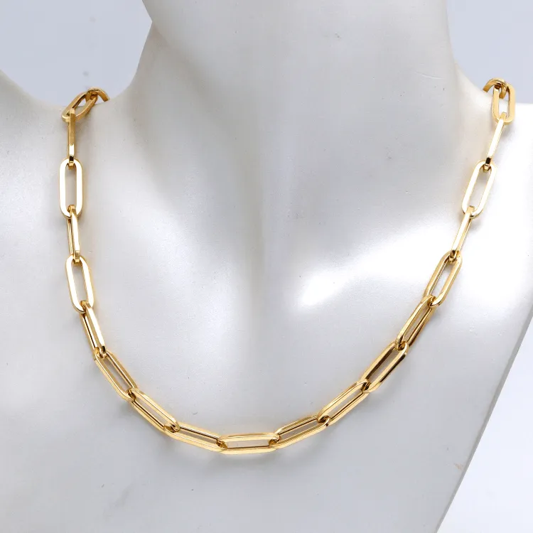 Real Gold Thick Paper Clip 7 MM Chain Luxury Necklace 1368 (40 C.M) N1442