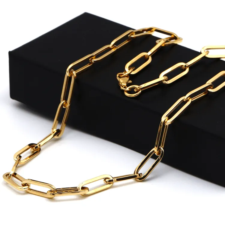 Real Gold Thick Paper Clip 7 MM Chain Luxury Necklace 1368 (40 C.M) N1442