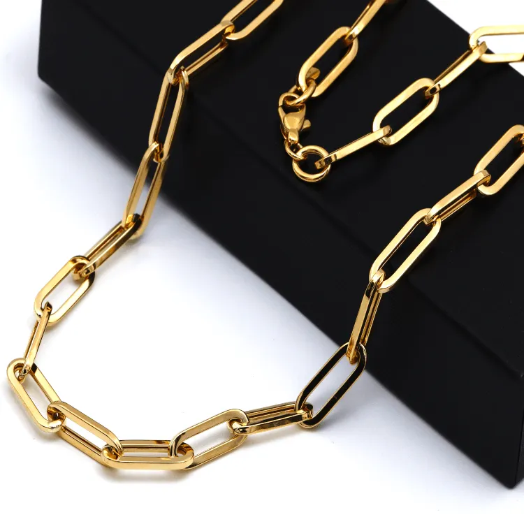 Real Gold Thick Paper Clip 7 MM Chain Luxury Necklace 1368 (40 C.M) N1442