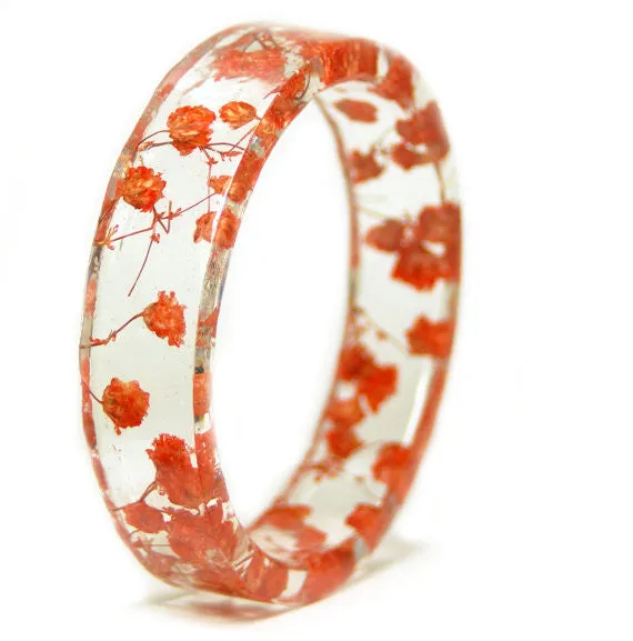 Red Dried Flowers Resin Bracelet