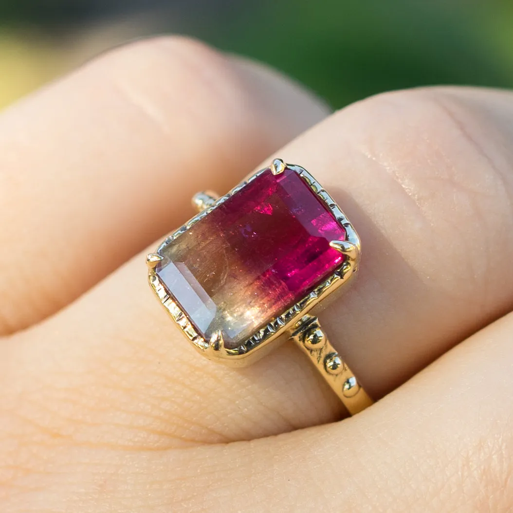 RESERVED FOR KELLY- 14k Gold Bicolor Tourmaline Ring- Sz 6.75