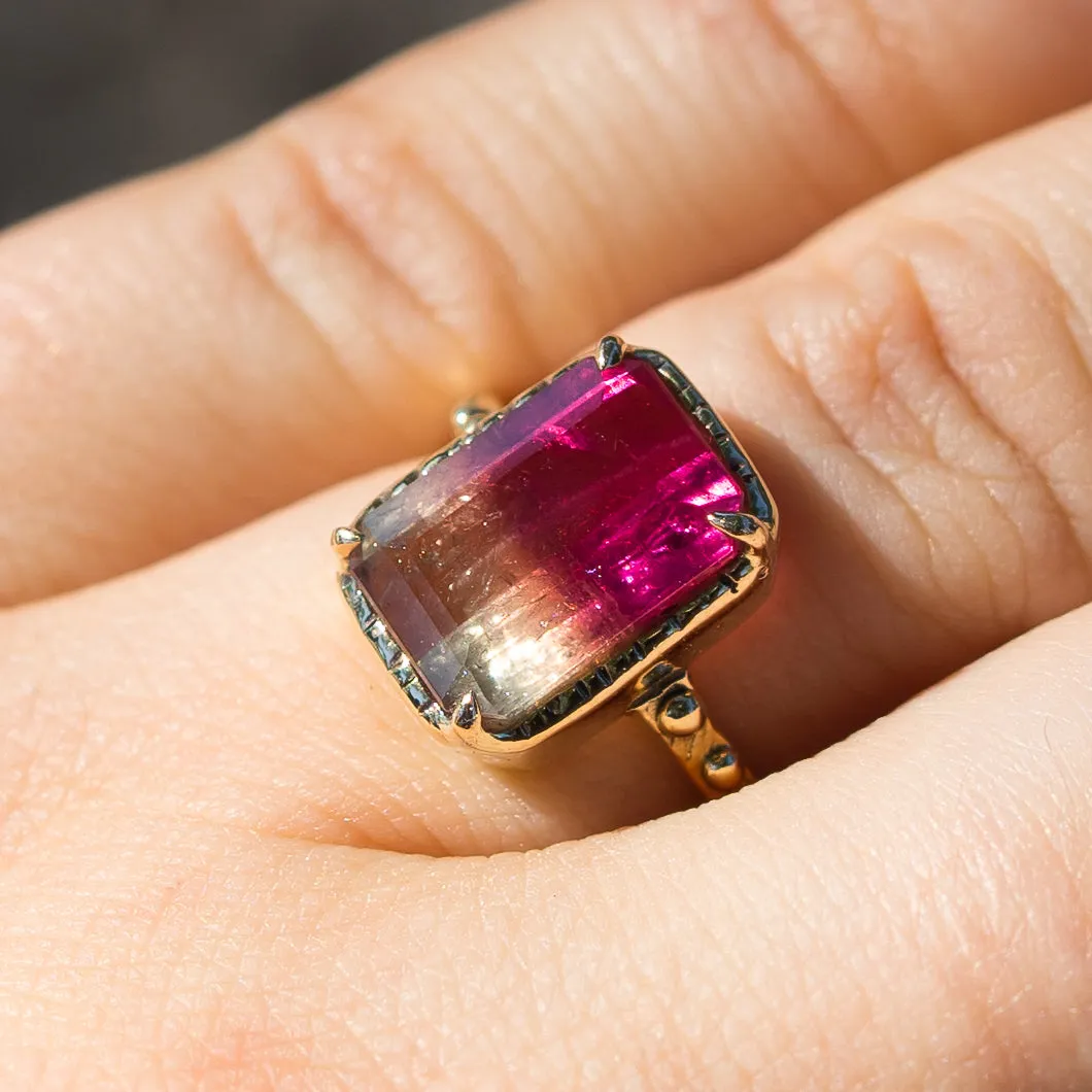 RESERVED FOR KELLY- 14k Gold Bicolor Tourmaline Ring- Sz 6.75