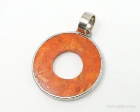 Retired Designer Silpada Coral Halo Sterling Silver Pendant