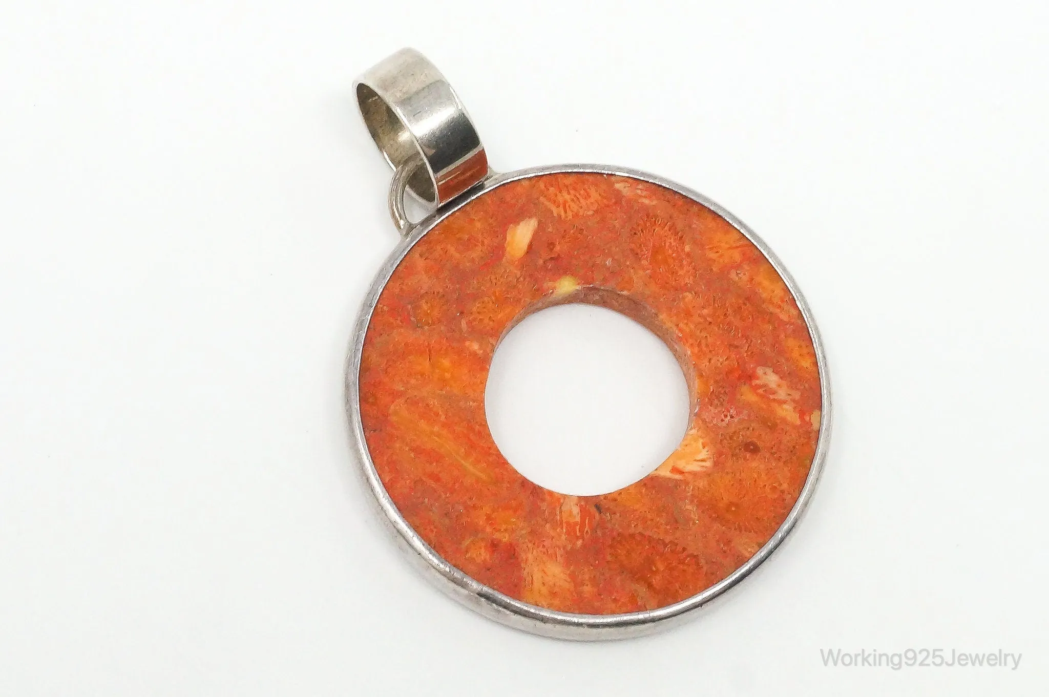 Retired Designer Silpada Coral Halo Sterling Silver Pendant