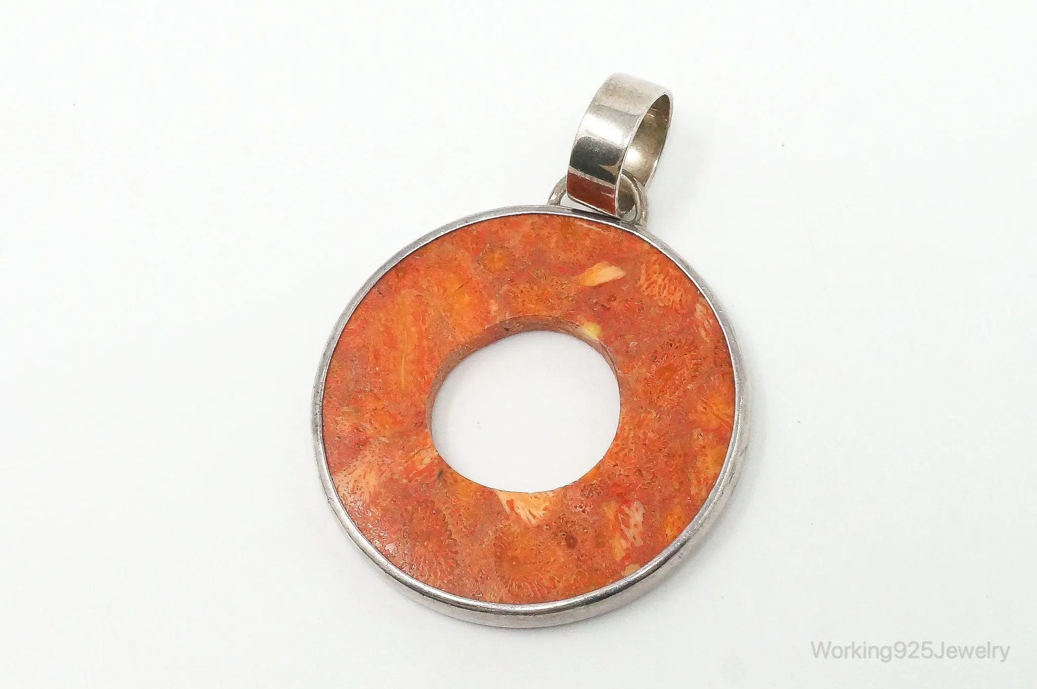 Retired Designer Silpada Coral Halo Sterling Silver Pendant