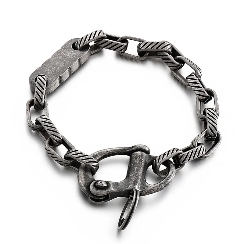 Retro Titanium Steel Bracelet for Men - European and American Style Square Striped Keychain Accessory