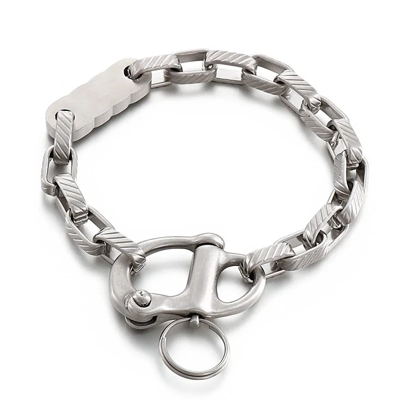 Retro Titanium Steel Bracelet for Men - European and American Style Square Striped Keychain Accessory