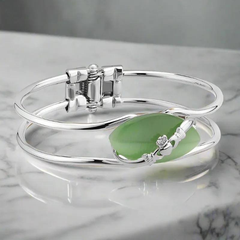 Rhodium Cat Eye Claddagh Bangle