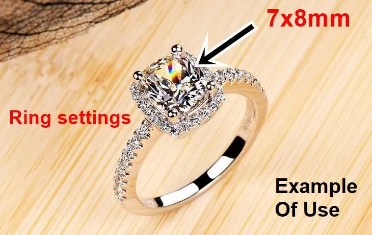 Ring Setting Blank 7x8mm 1pc 925 Sterling Silver CZ Semi Mount for 1 Rectangle Shape Faceted Stone 4 Prongs Love Theme Wholesale Available