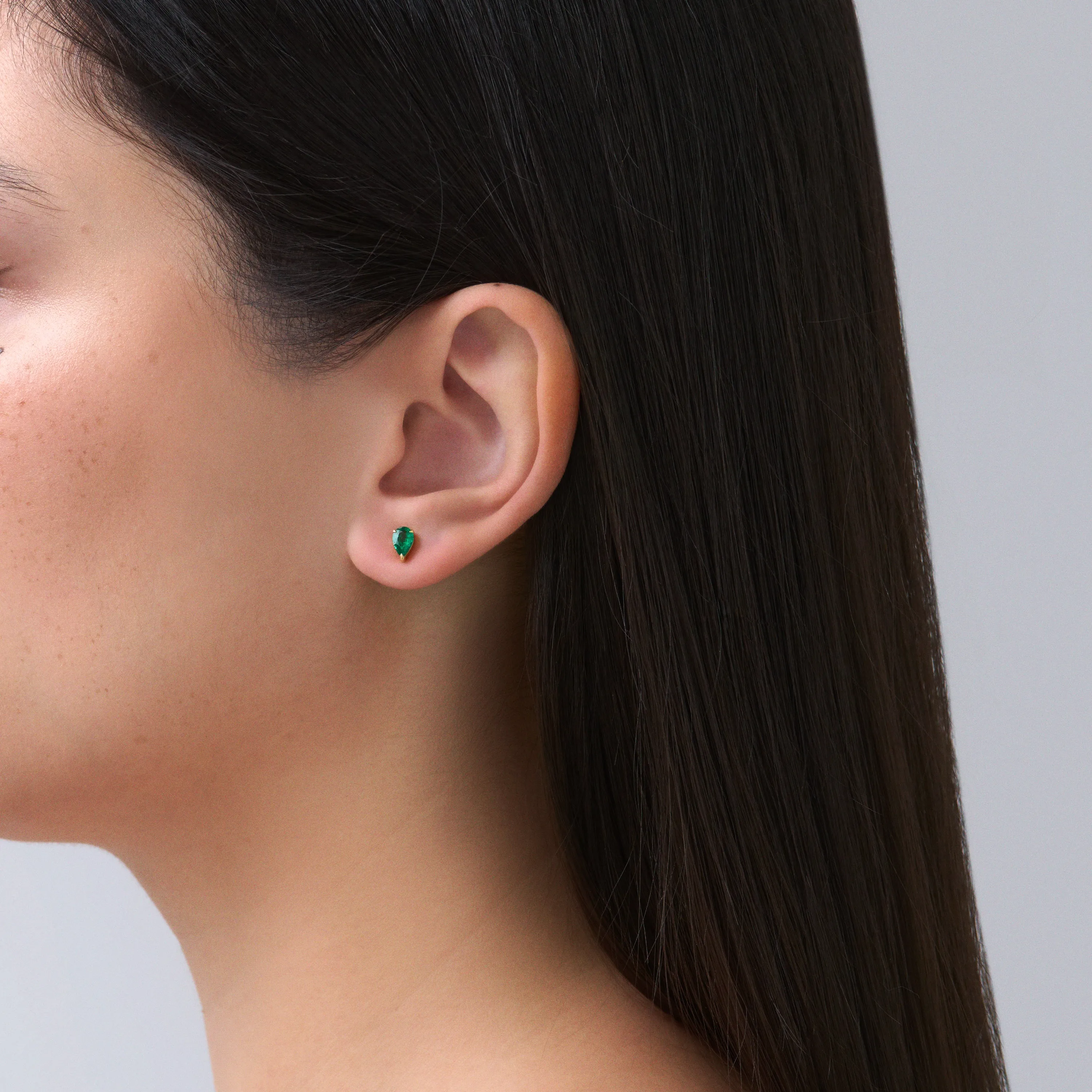 Riviera Pear Cut Emerald Gemstone Studs | 18K Yellow Gold