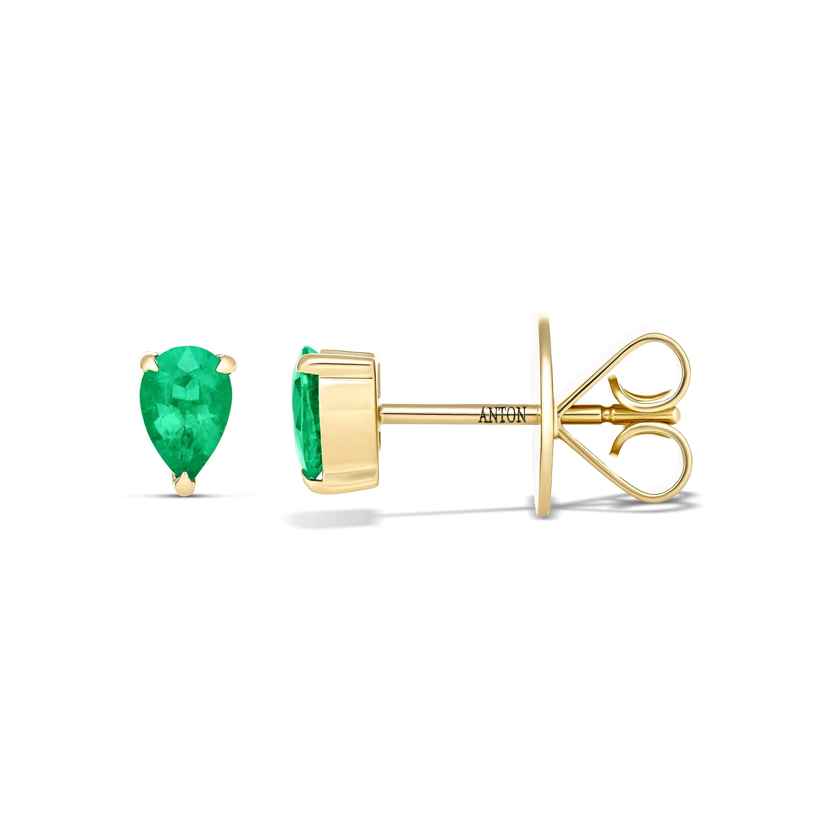 Riviera Pear Cut Emerald Gemstone Studs | 18K Yellow Gold