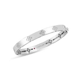 Roberto Coin Love in Verona White Gold Etched Flower Bangle