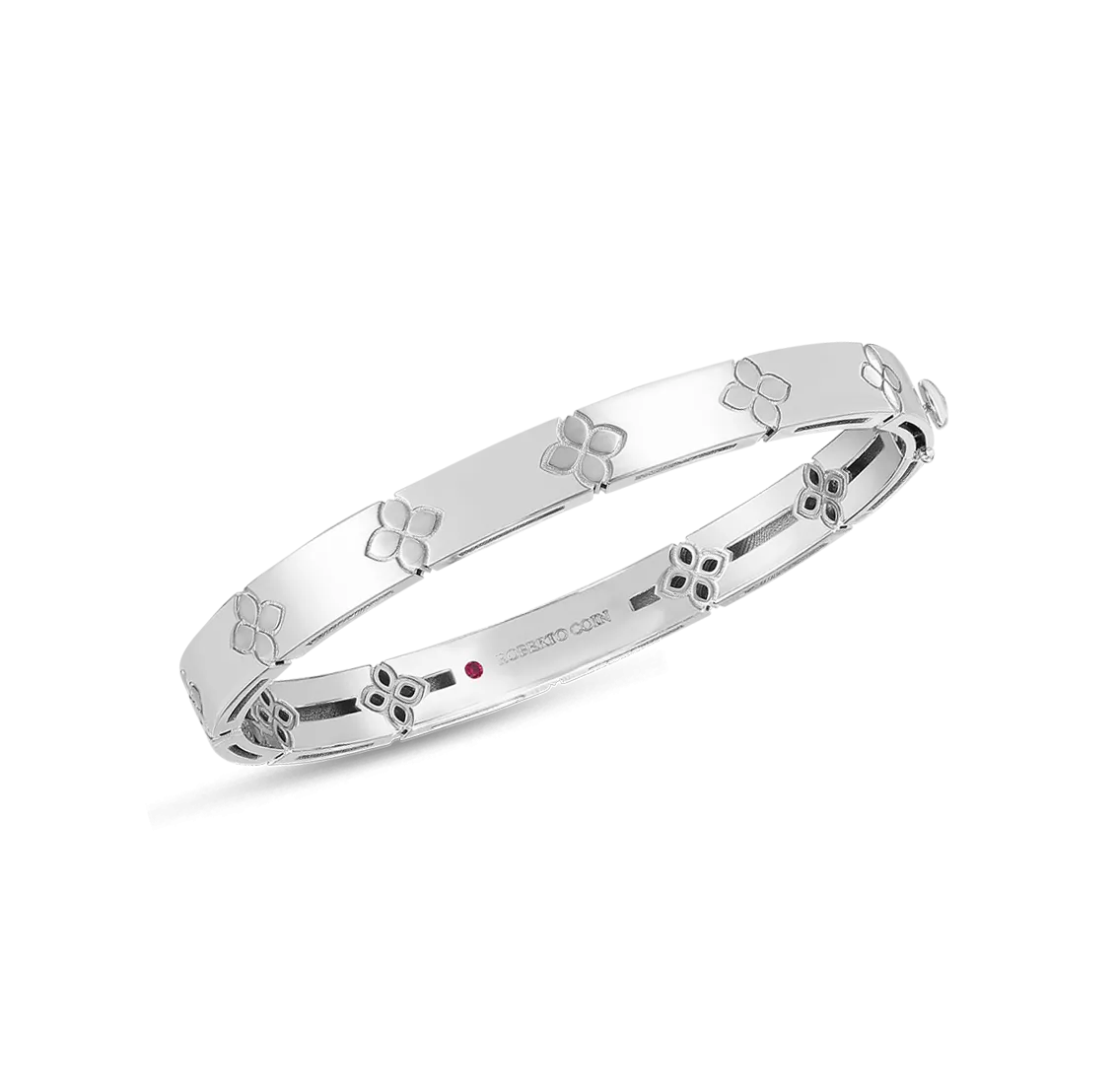 Roberto Coin Love in Verona White Gold Etched Flower Bangle