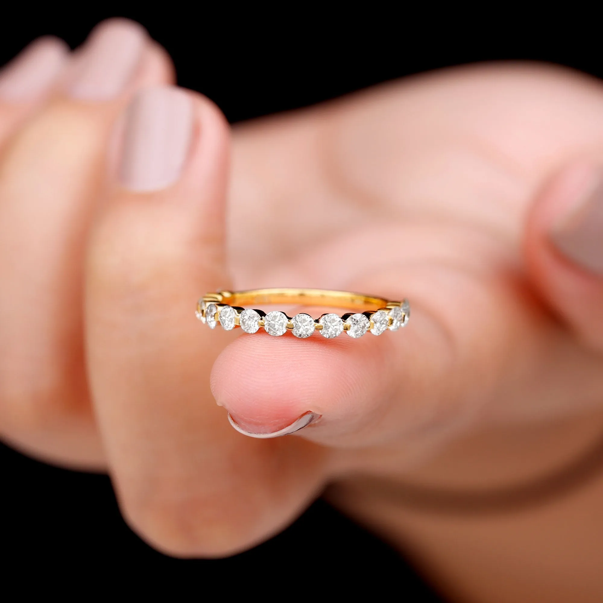 Round Shape Natural Diamond Floating Half Eternity Band Ring