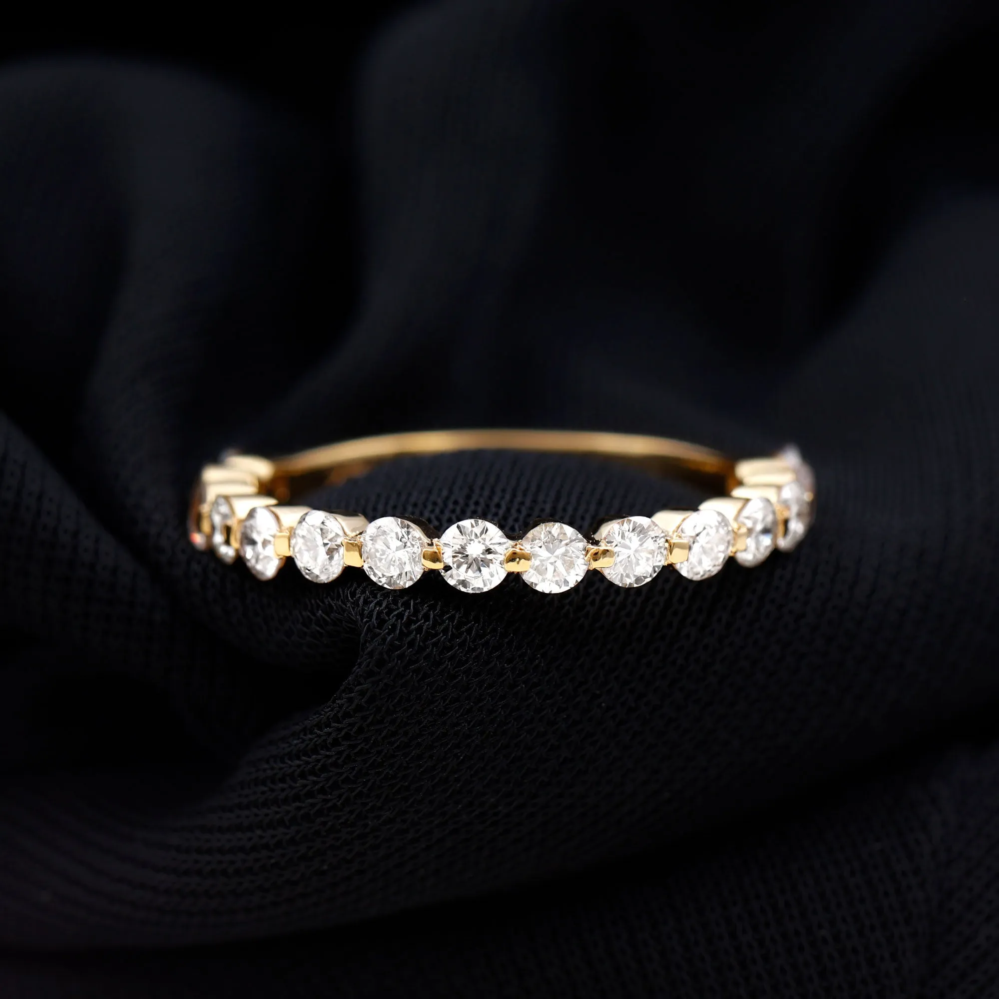 Round Shape Natural Diamond Floating Half Eternity Band Ring