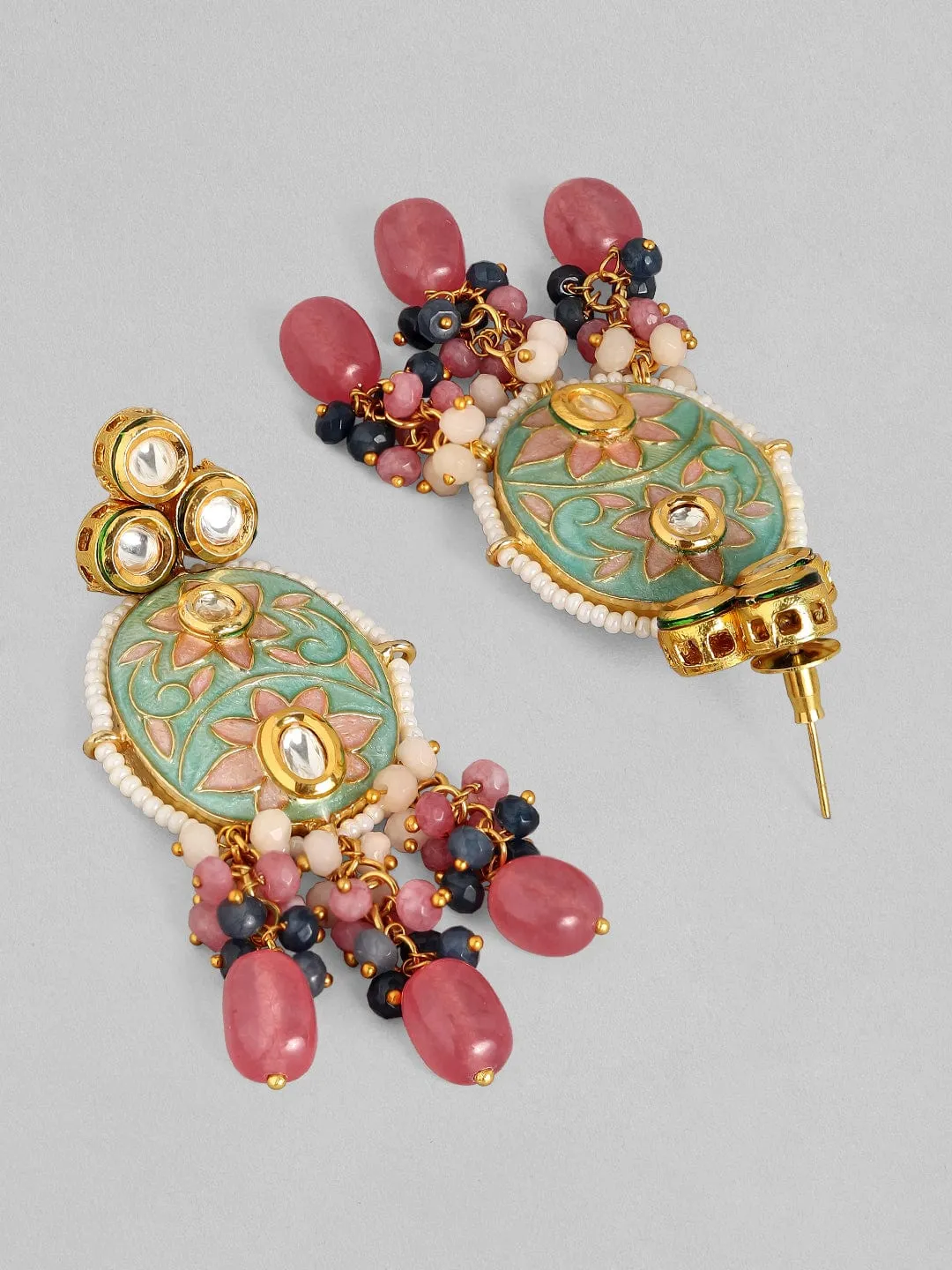 Rubans Luxury 24K Gold-Plated & Green Enamel And Kundan Stone Beaded Handcrafted Jewellery Set