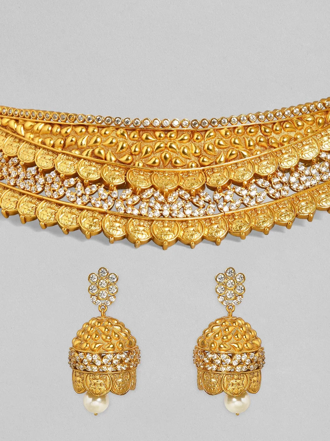 Rubans LUXURY 24K Gold Plated Zircon Studded Handcrafted Choker Set