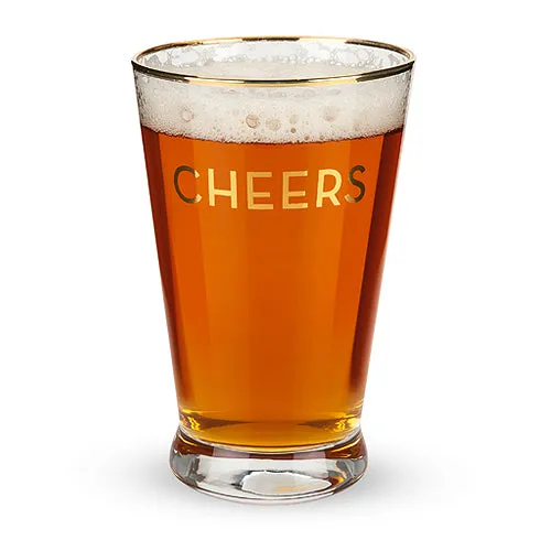 Rustic Farmhouse™ Gold Rimmed Cheers Pint Glass Set by Twine