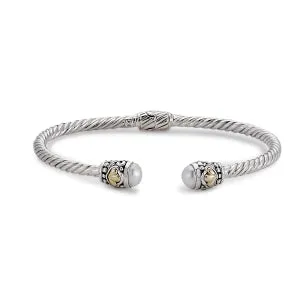 Samuel B. Sterling Silver and 18K Yellow Gold White Pearl Cable Bangle (96333)