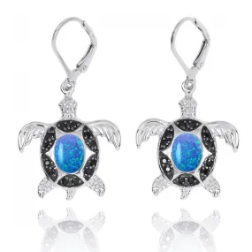 Sea Turtle Earrings with Blue Opal and Black Spinel