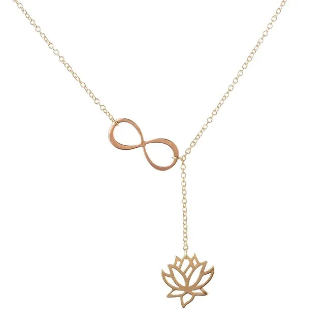 Shuangshuo 2017 Fashion Infinity Lotus Lariat Pendant Necklace for Women 18" Link Chain Plant Lotus Flower Jewelry Necklaces