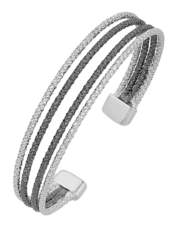 Silver Bangle - Sterling Silver Two Tone Cuff Bangle - 758212