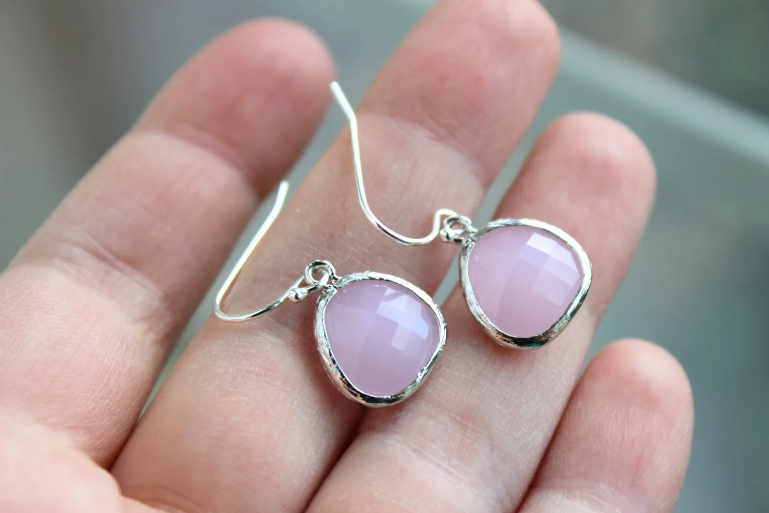 Silver Pink Opal Earrings - Light Pink Earrings - Silver Pink Jewelry - Sterling Silver Earwires - Bridesmaid Jewelry - Wedding Earrings