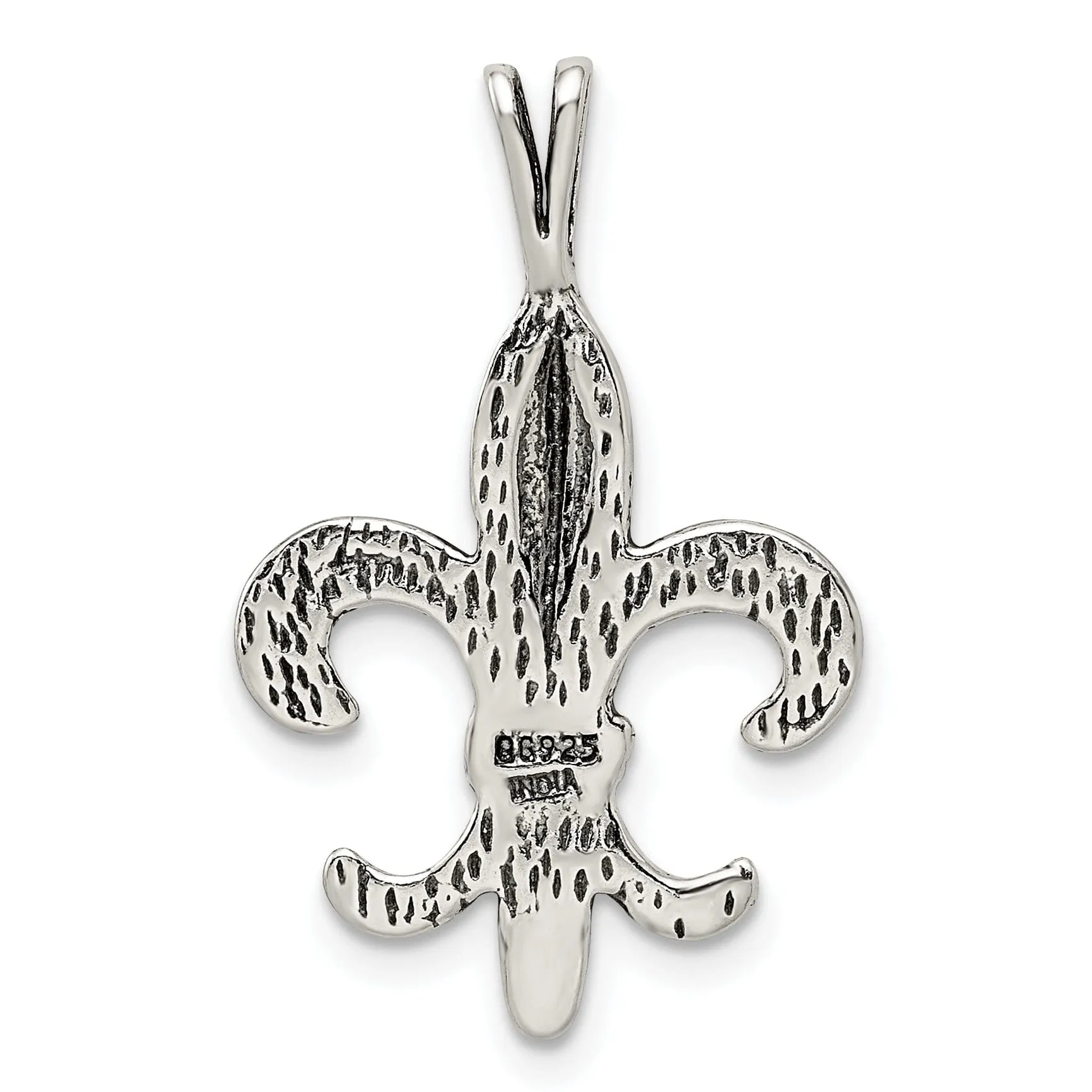 Silver Polished Antiqued Fleur De Lis Pendant