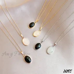 Simple Fashion Opal Stone 18K Gold Necklace