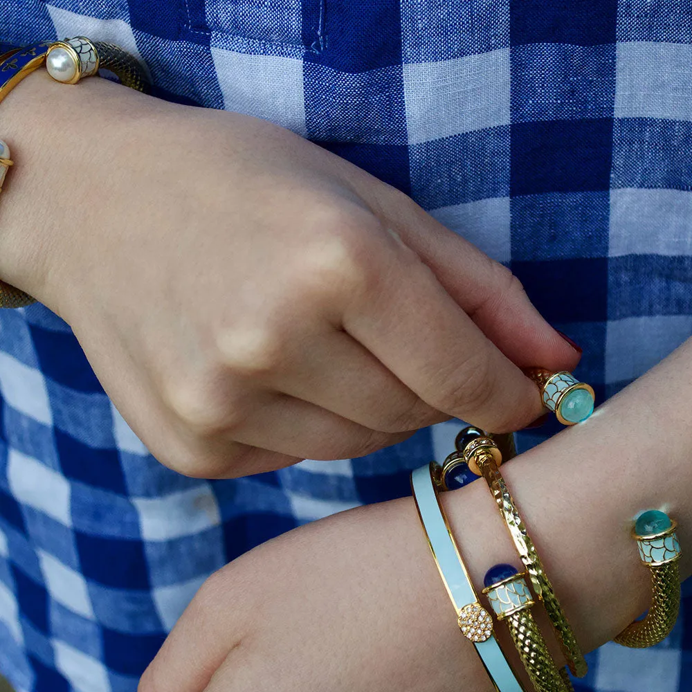 Skinny Pave Button Forget-Me-Not & Gold Bangle