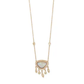 SMALL PAVE WHITE OPAL TRILLION   MARQUISE AND ROUND DIAMOND SHAKER NECKLACE